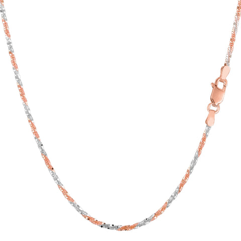 14k 2 Tone Rose And White Gold Sparkle Chain Necklace, 1.5mm