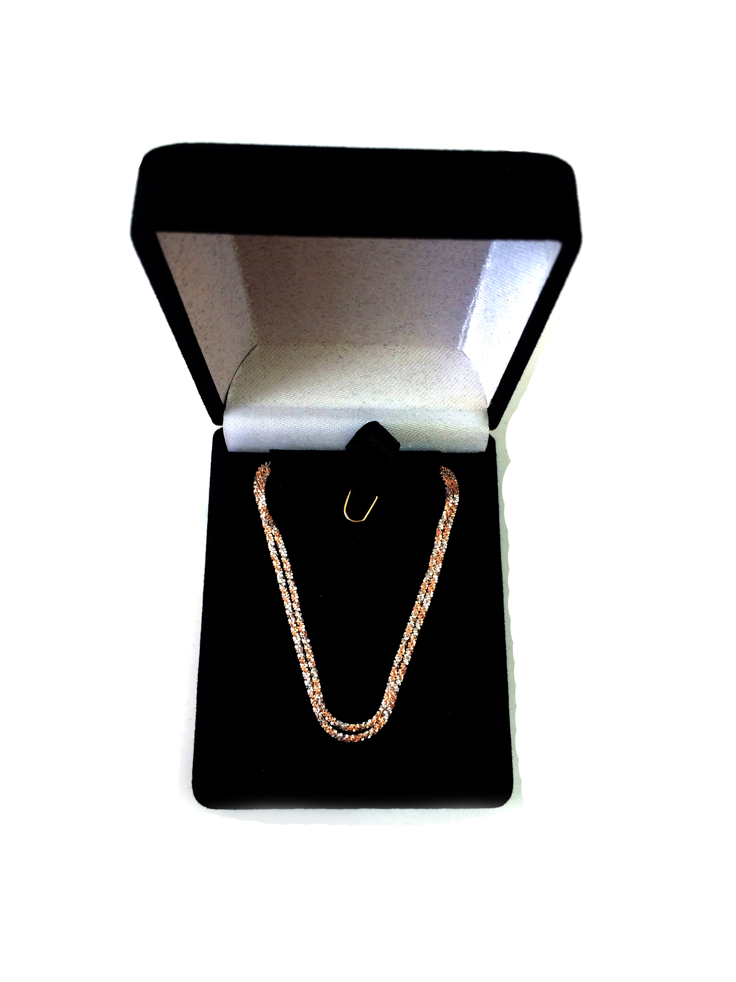 14k 2 Tone Rose And White Gold Sparkle Chain Necklace, 1.5mm fine designer jewelry for men and women