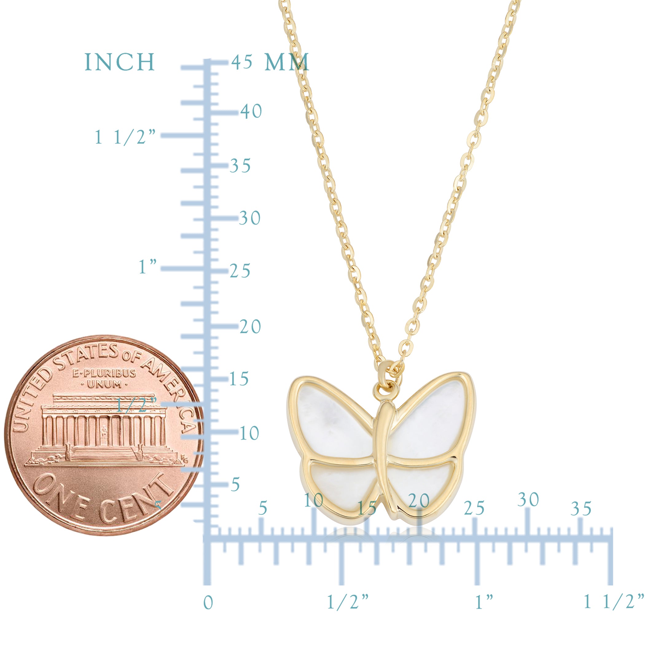 14K Yellow Gold Mother Of Pearl Butterfly Pendant Necklace, 18" fine designer jewelry for men and women