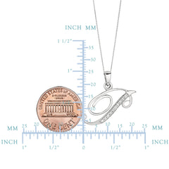 "P" Sterling Silver Rhodium Plated Script Initial Letter With Diamonds On 18 Inch Chain ( 0.05 Tcw)