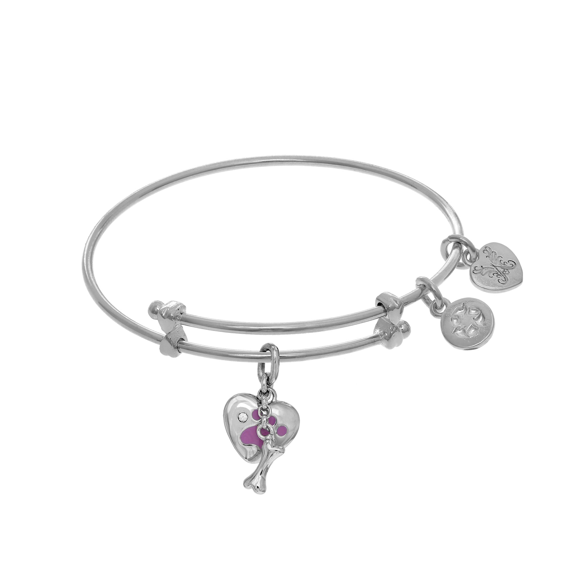 Paw Print And Bone Charms Adjustable Bangle Girls Bracelet