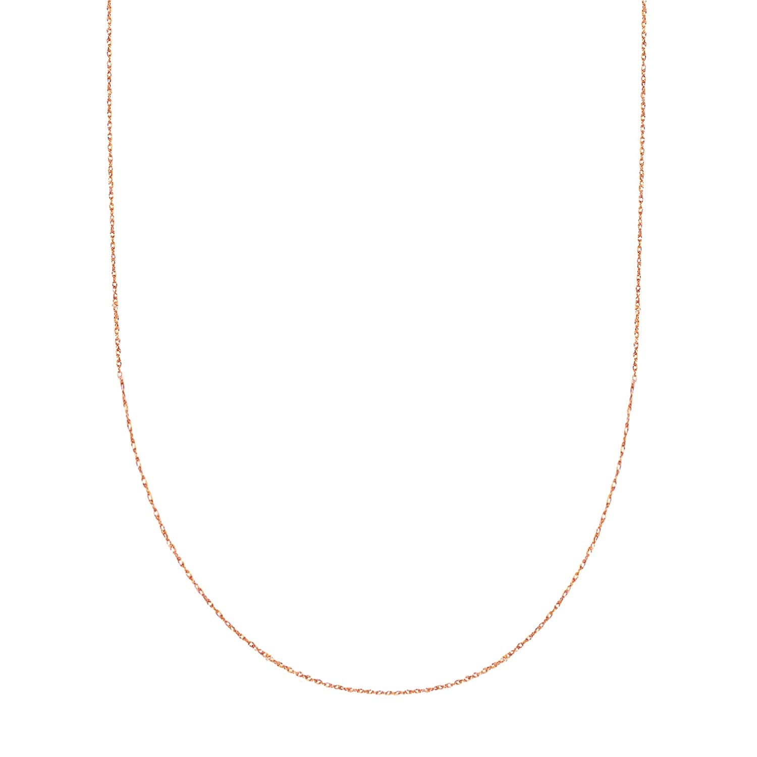 14k Rose Gold Rope Chain Halsband, 0,6 mm fina designersmycken för män och kvinnor