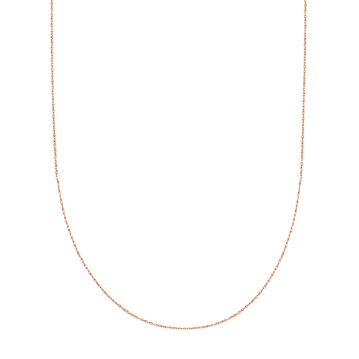 Collar de cadena de cuerda de oro rosa de 14 k, joyería fina de diseño de 0,6 mm para hombres y mujeres