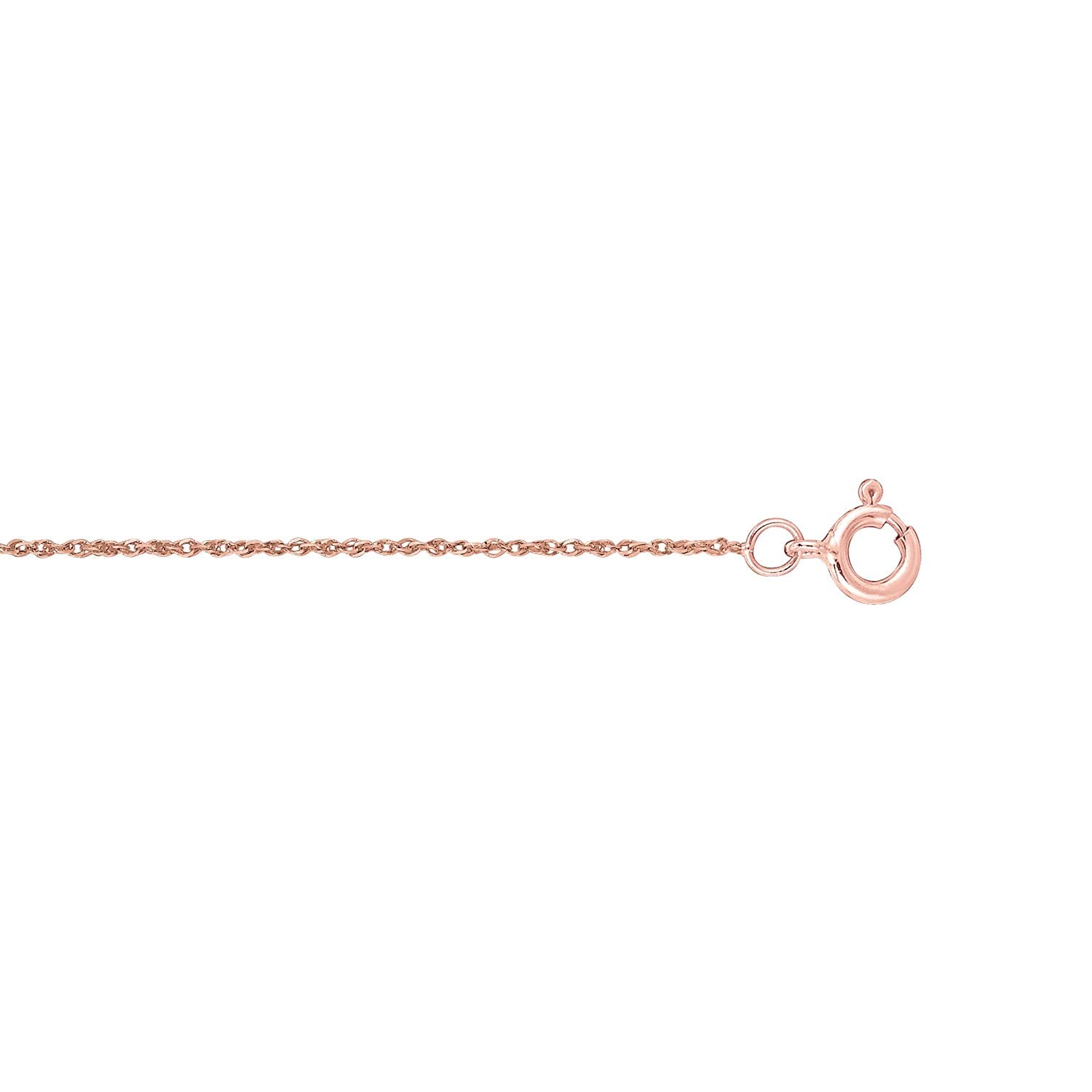Collar de cadena de cuerda de oro rosa de 10 quilates, joyería fina de diseño de 0,5 mm para hombres y mujeres