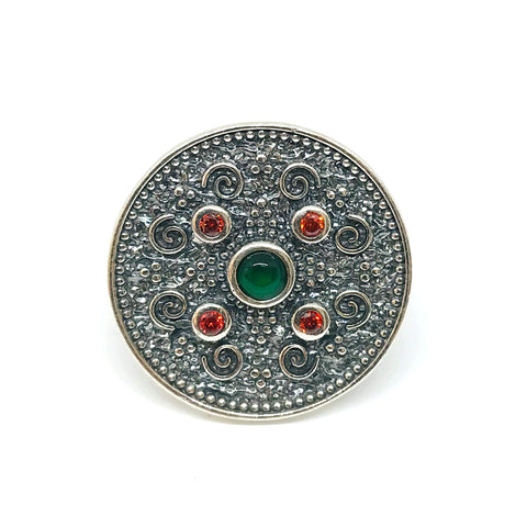 Sterling Silver Byzantine Style Round Disc Ring