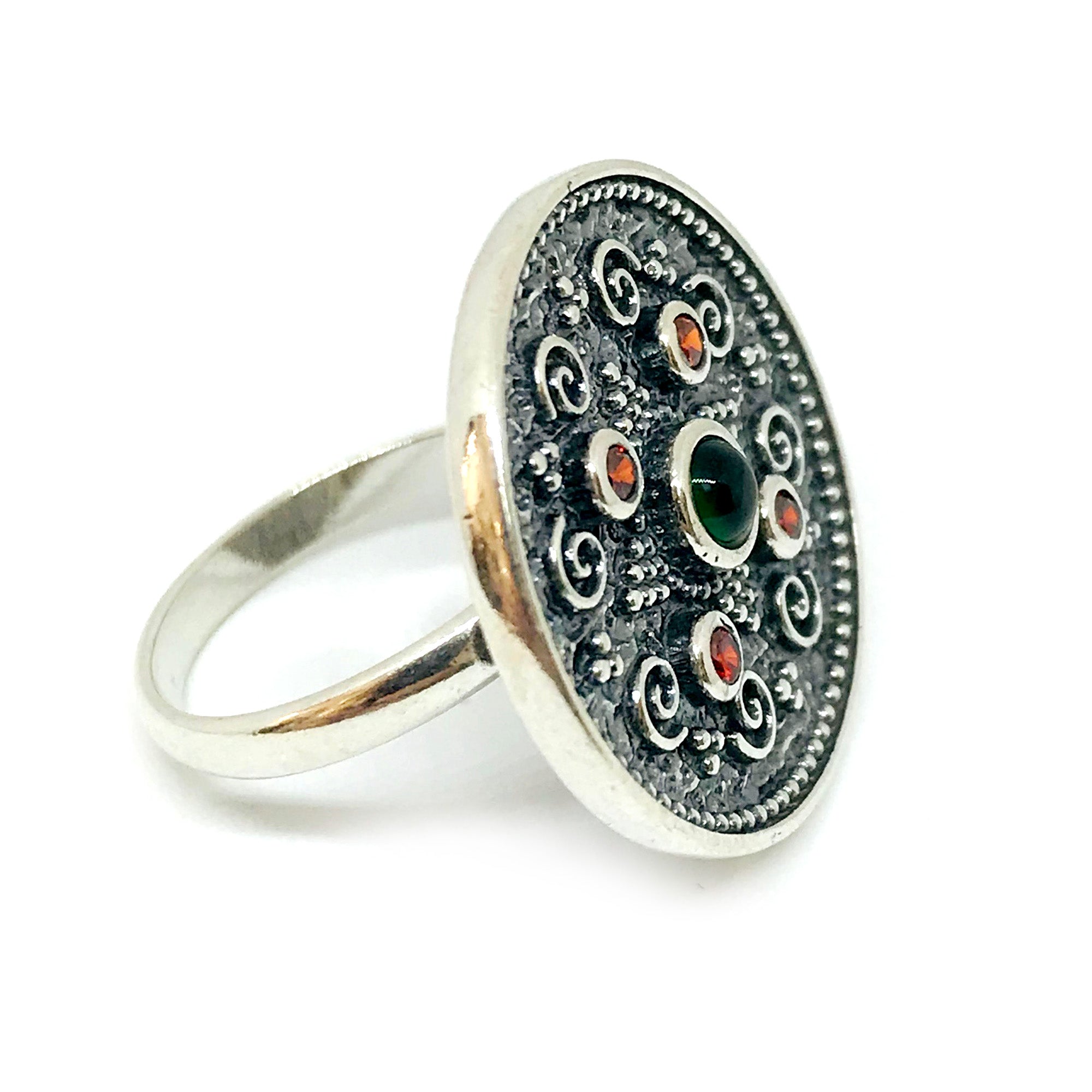Anello a disco rotondo in stile bizantino in argento sterling, gioielli di design per uomini e donne