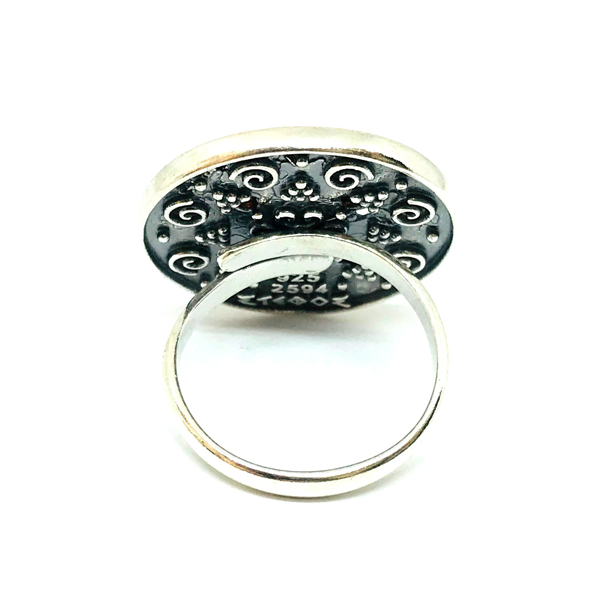 Anello a disco rotondo in stile bizantino in argento sterling, gioielli di design per uomini e donne