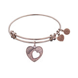 Stipple Finish Brass Heart With Mom Open Heart Angelica Bangle Bracelet, 7.25"