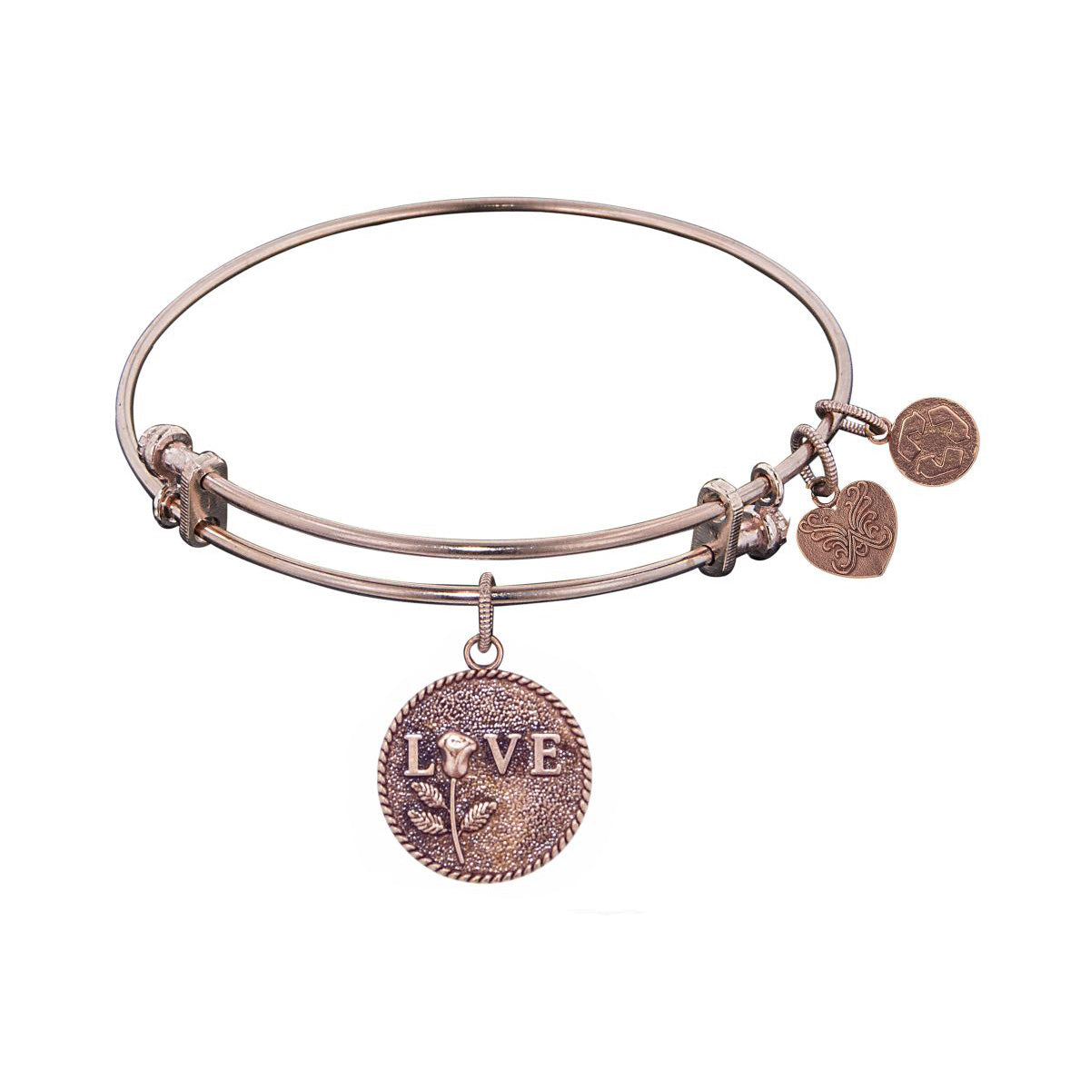 Stipple Finish Brass Love With Rose Angelica Bangle Armband, 7,25" fina designersmycken för män och kvinnor