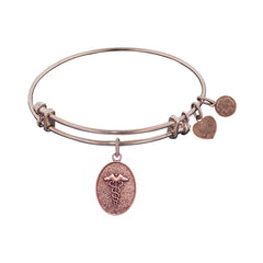 Stipple Finish Brass Caduceus Angelica Bangle Bracelet, 7.25" fine designer jewelry for men and women
