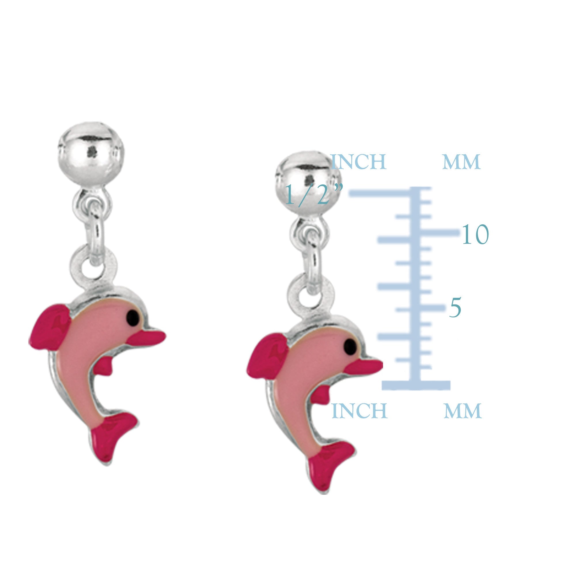 Pink Enamel Dolphin Dangle Earrings In Sterling Silver