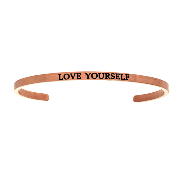 Intuitions Stainless Steel LOVE YOURSELF Diamond Accent Cuff Bangle Bracelet