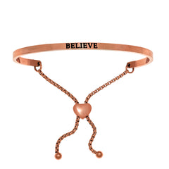 Intuitions Stainless Steel BELIEVE Diamond Accent Adjustable Bracelet fine designer jewelry for men and women