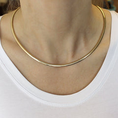 14k gult gull Omega Chain Chocker-kjede, 4 mm fine designersmykker for menn og kvinner