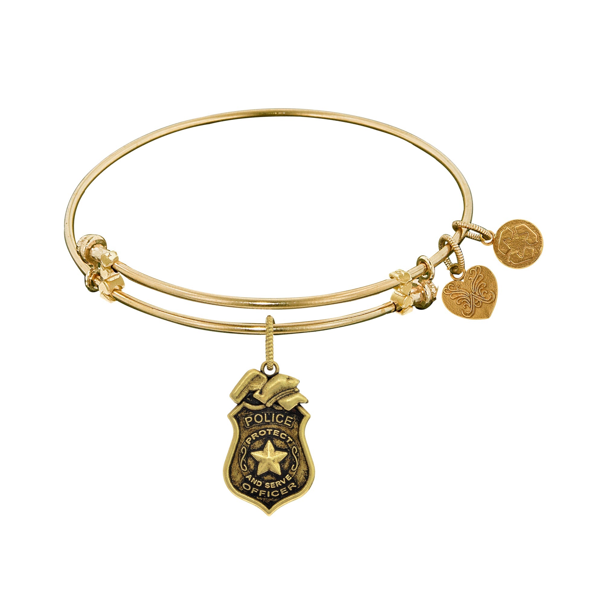 Police Officer Charm Expandable Bangle Bracelet, 7.25"