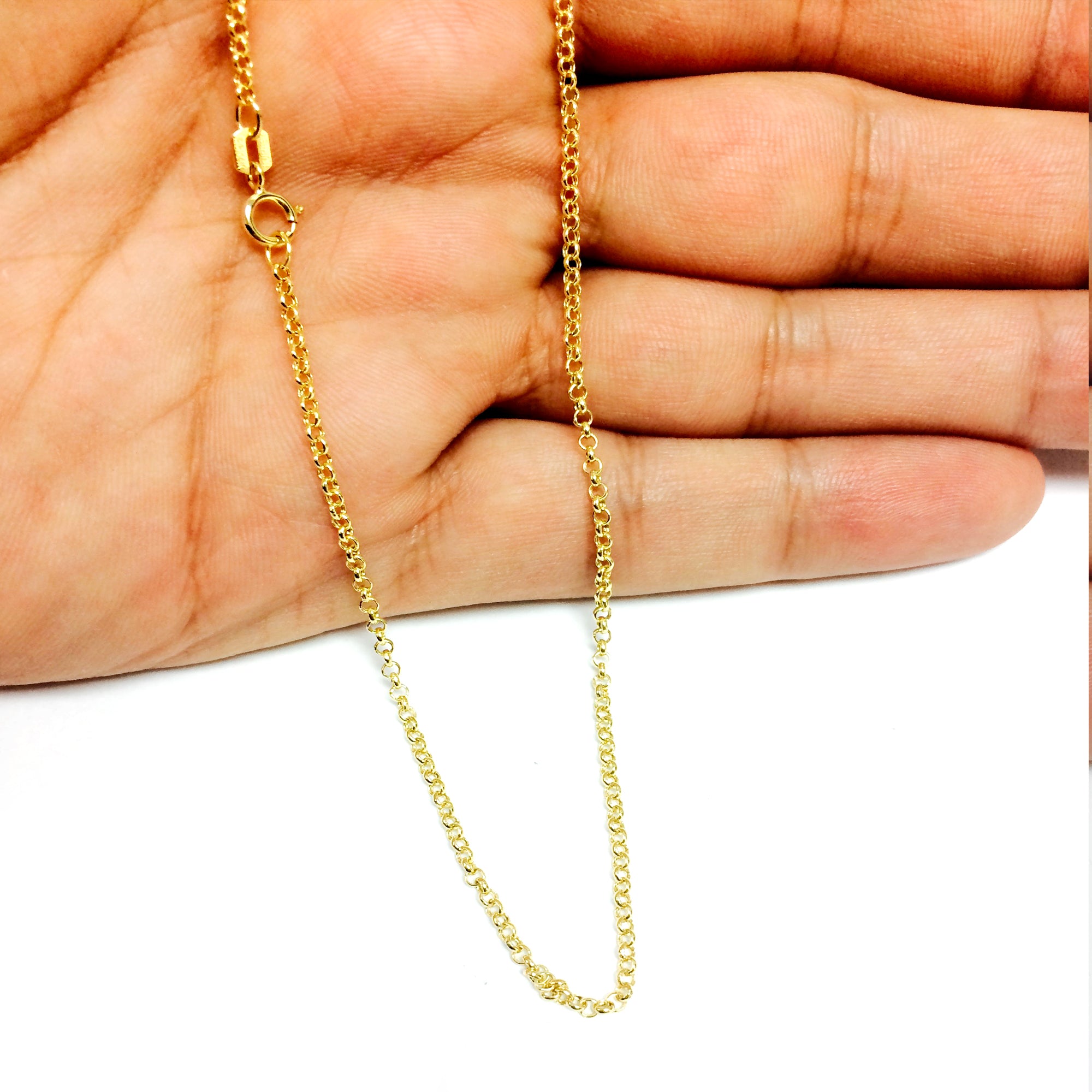 14k gult guld runt Rolo Link Chain Halsband, 1,85 mm fina designersmycken för män och kvinnor