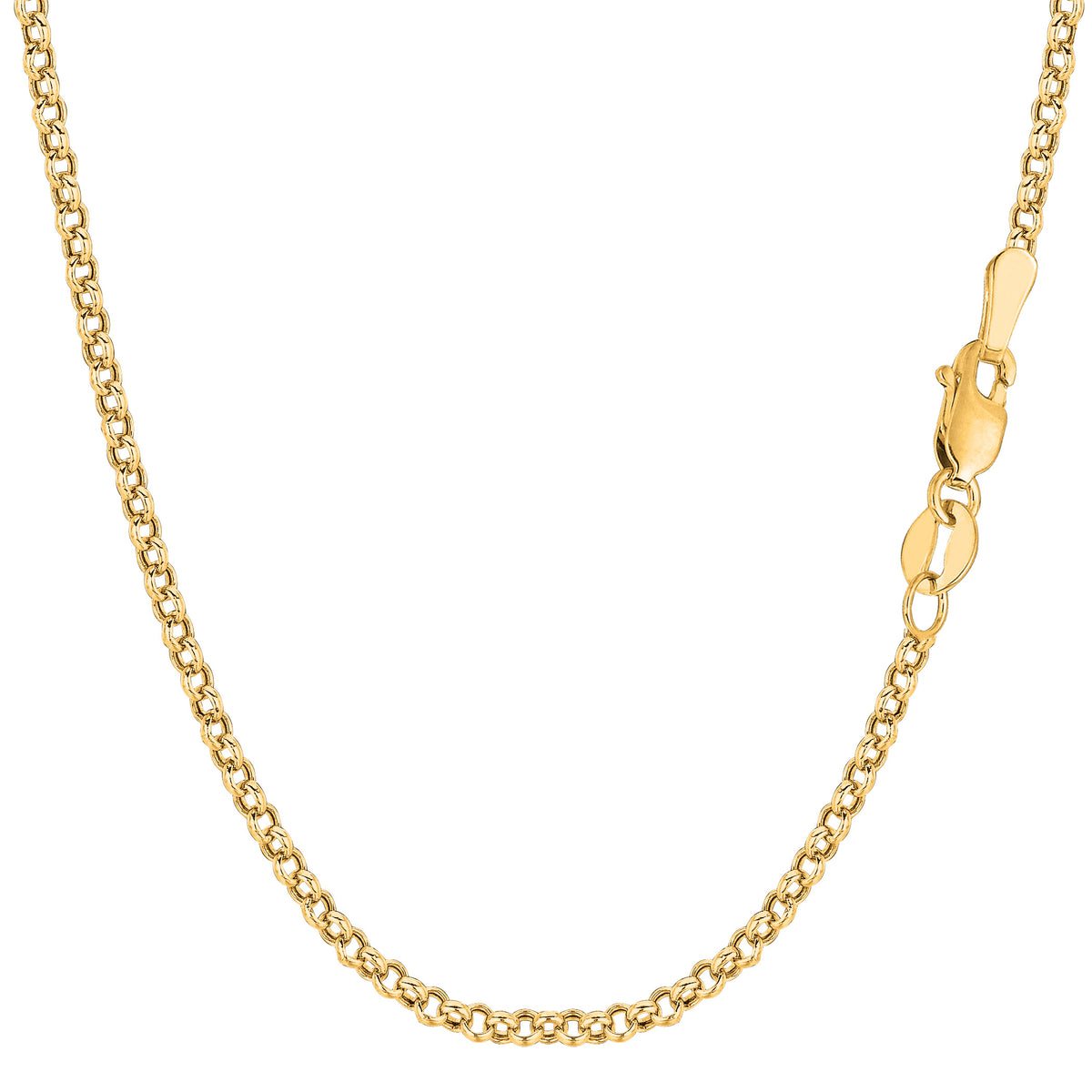 14k Yellow Gold Round Rolo Link Chain Necklace, 2.3mm