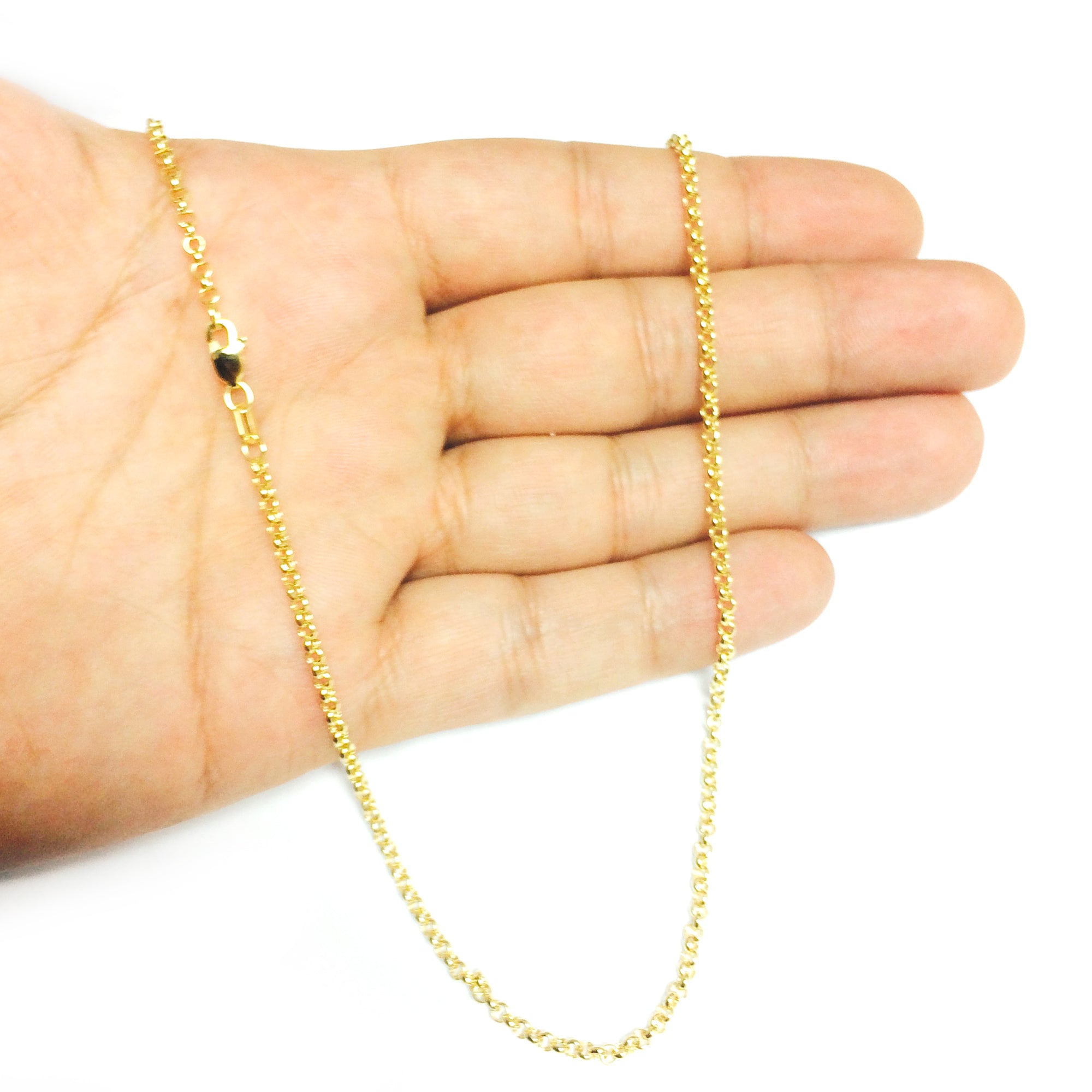 14k gult guld runt Rolo Link Chain Halsband, 2,3 mm fina designersmycken för män och kvinnor