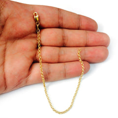 14k Yellow Gold Round Rolo Link Chain Bracelet, 2.3mm, 7" fine designer jewelry for men and women