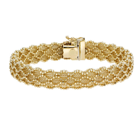 14k Yellow Gold And Diamond Cut Bead Bracelet, 7.5"