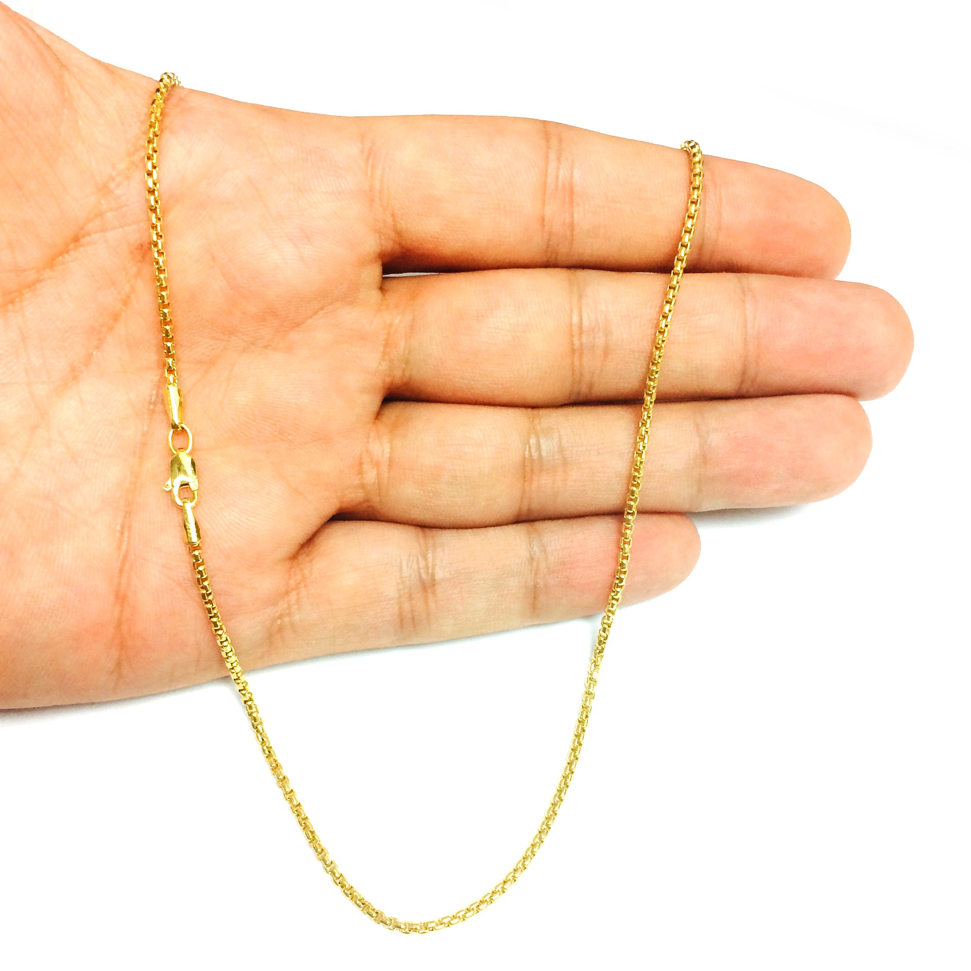 14k Yellow Gold Round Box Chain Necklace, 1.4mm