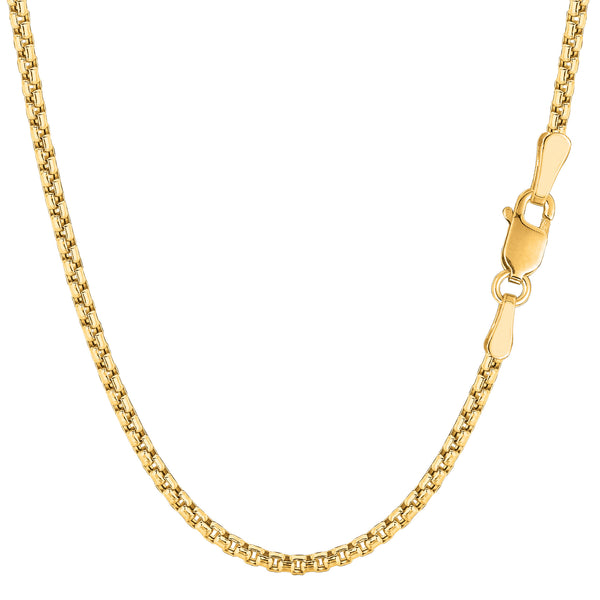 14k Yellow Gold Round Box Chain Necklace, 2.1mm