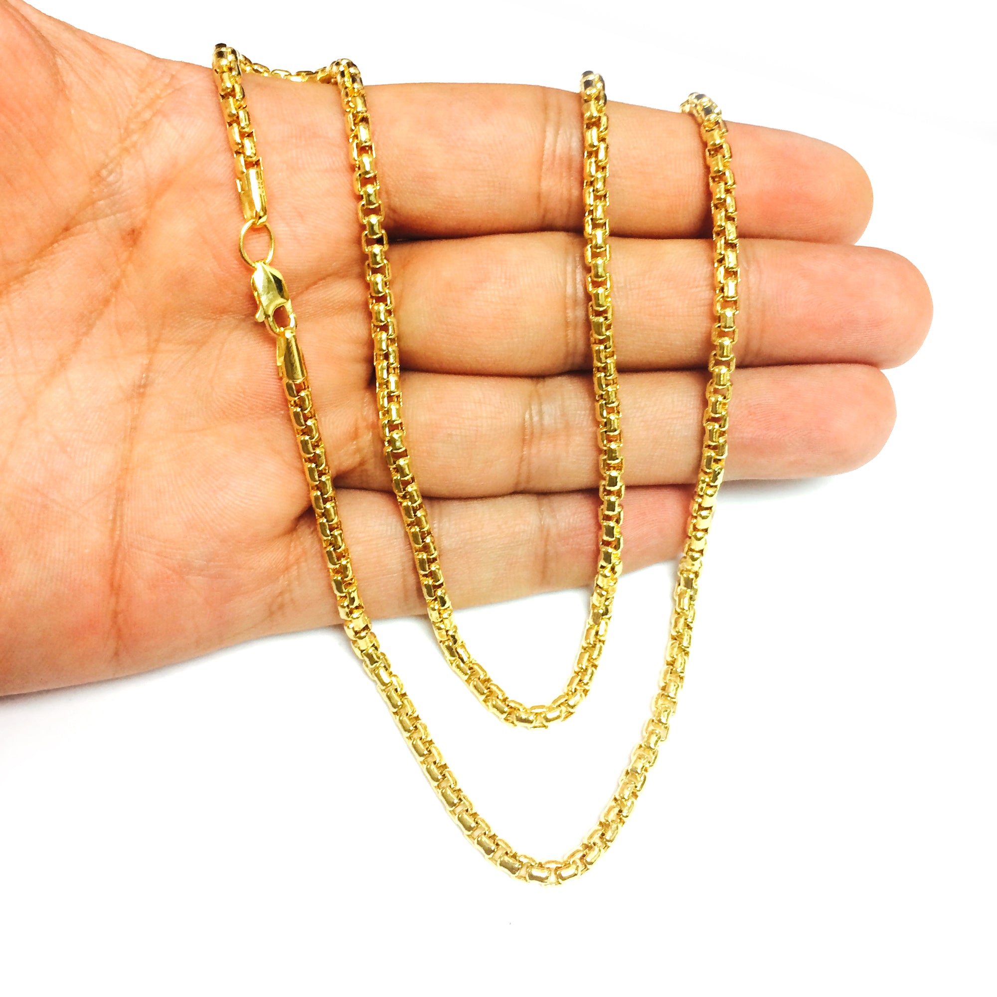 14k Yellow Gold Round Box Chain Necklace, 3.4mm – JewelryAffairs