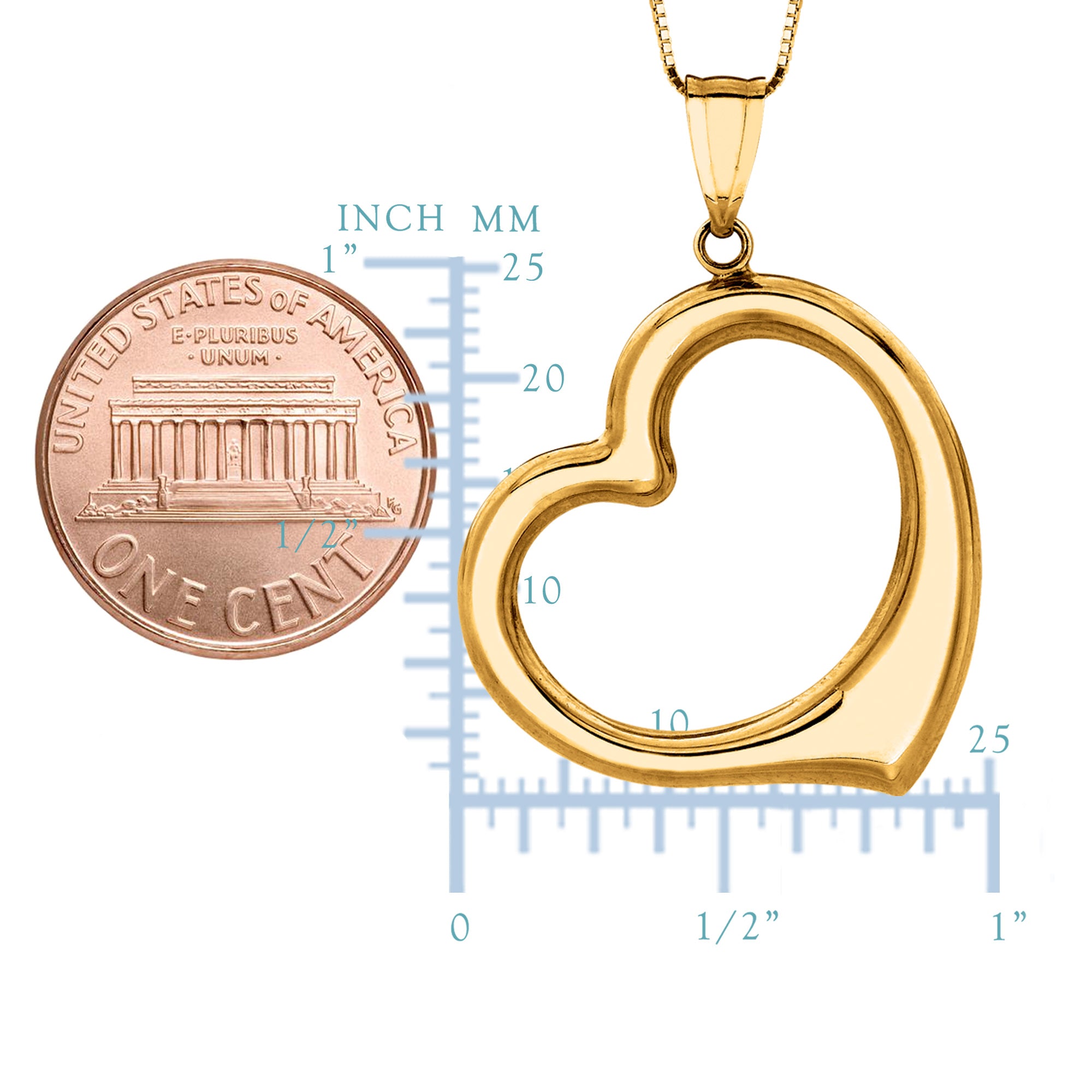 14k gull åpent hjerte anheng halskjede, 18" fine designersmykker for menn og kvinner