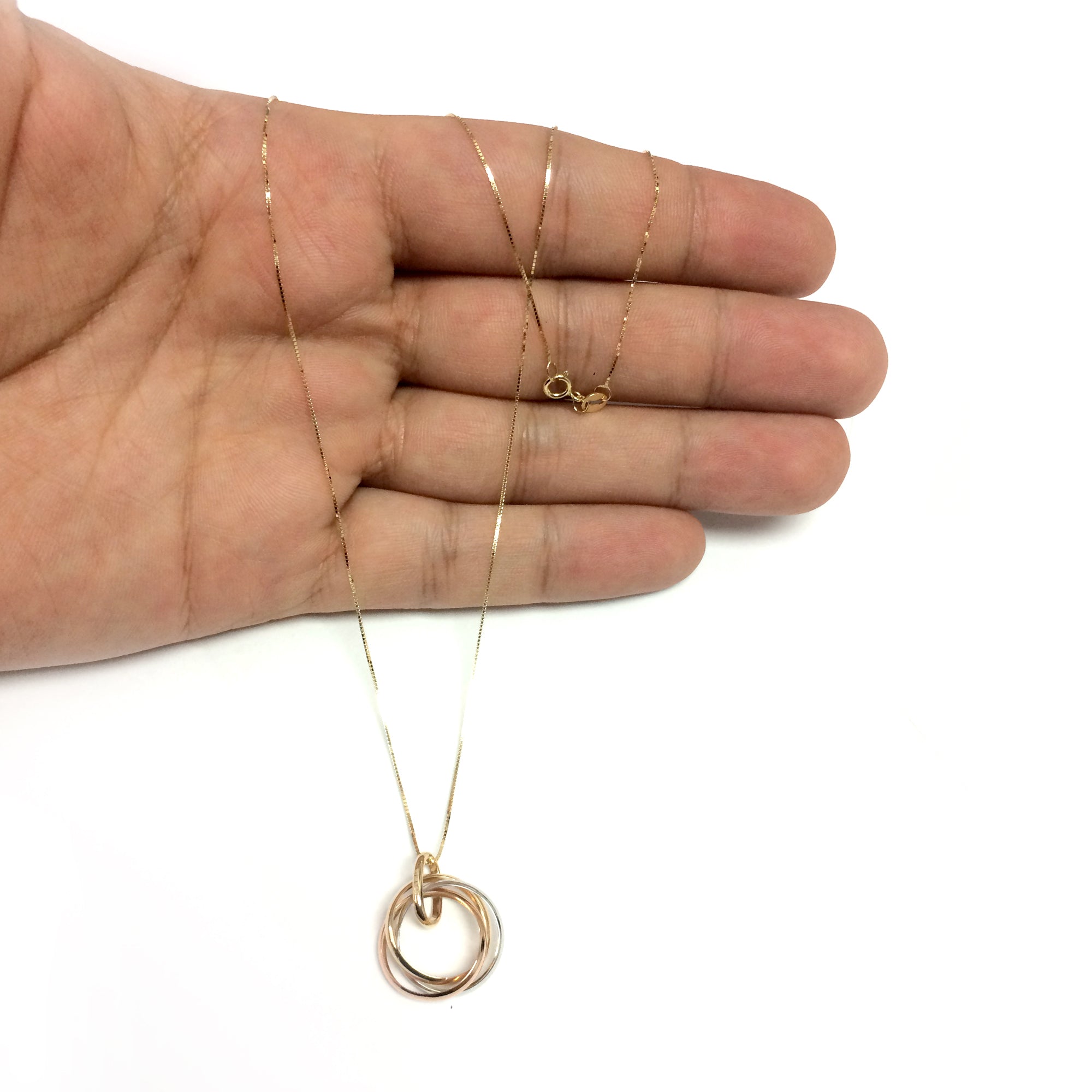 14k Tricolor Rose Gold Open Trinity Ring Pendant Necklace, 18" fine designer jewelry for men and women