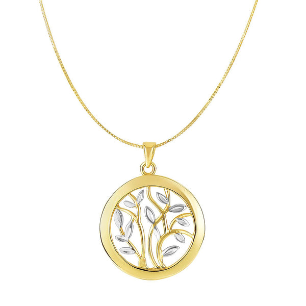 14k Yellow And White Gold Round Tree Of Life Necklace, 18"