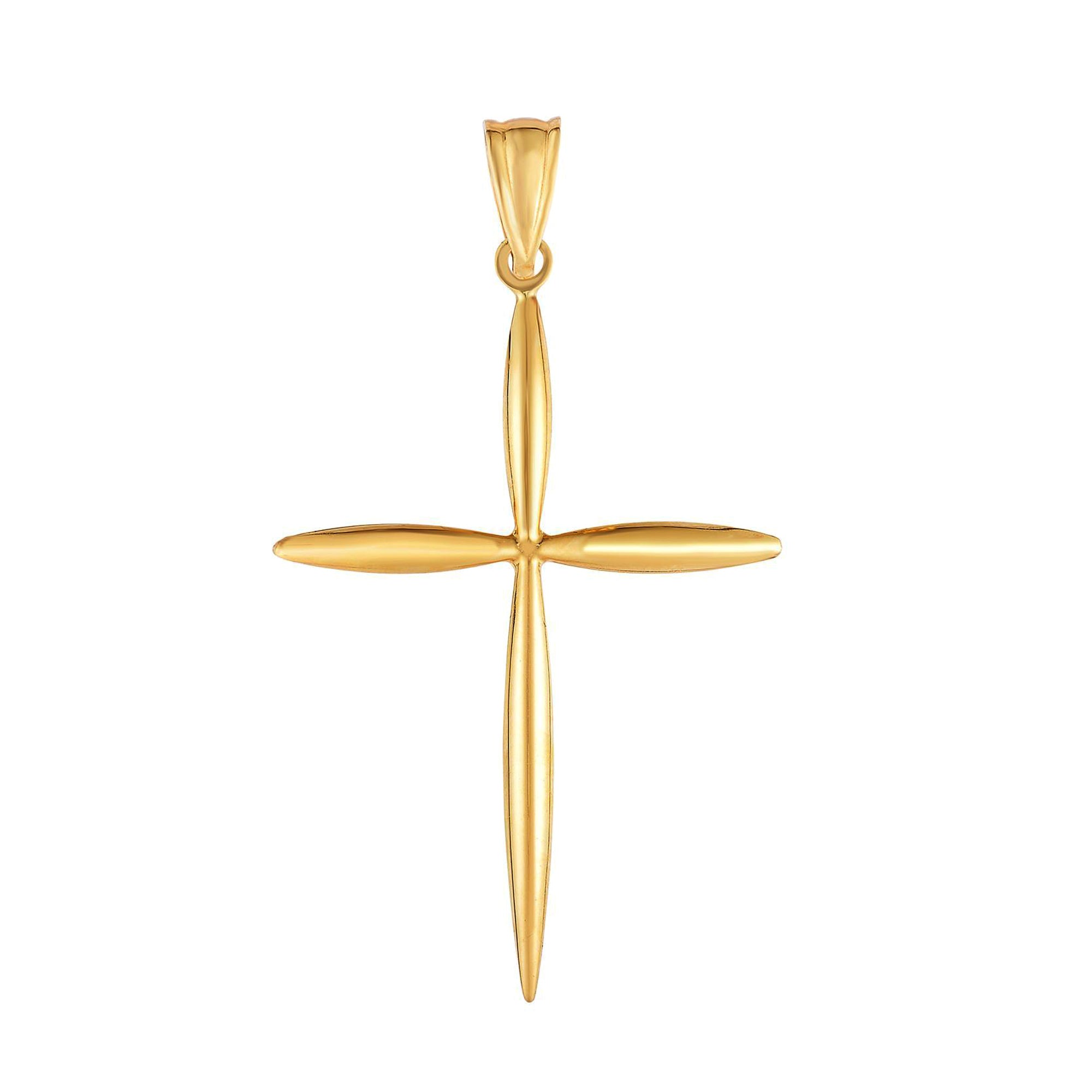 Pendentif croix fantaisie en or jaune 14 carats 23x40 mm, bijoux de créateur fins pour hommes et femmes