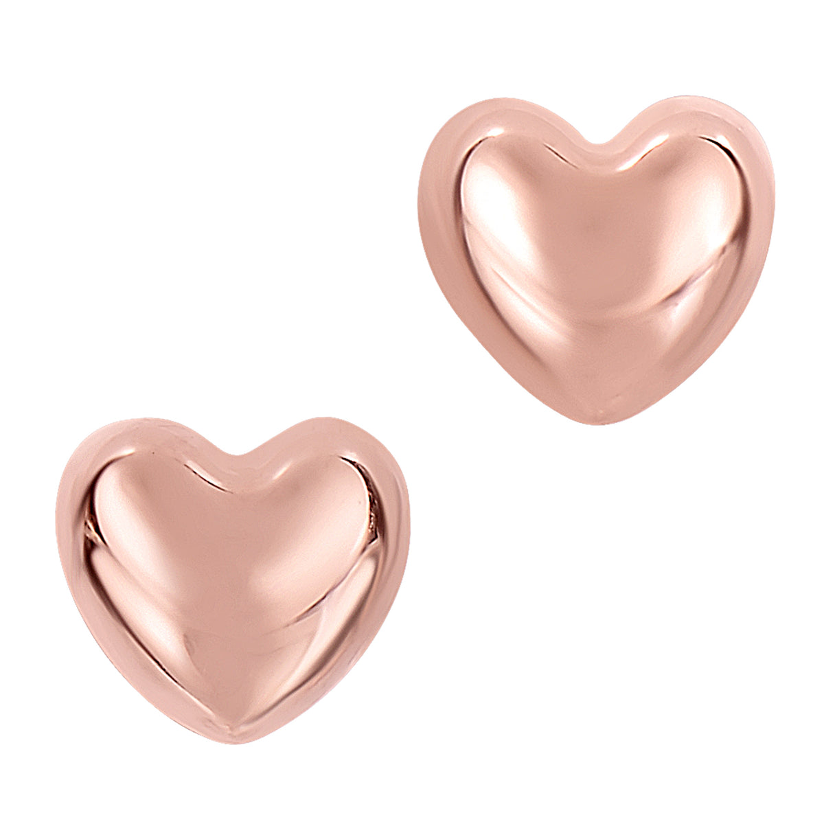 14k Gold Shiny Puff Heart Shape Stud Earrings 7 x 8mm