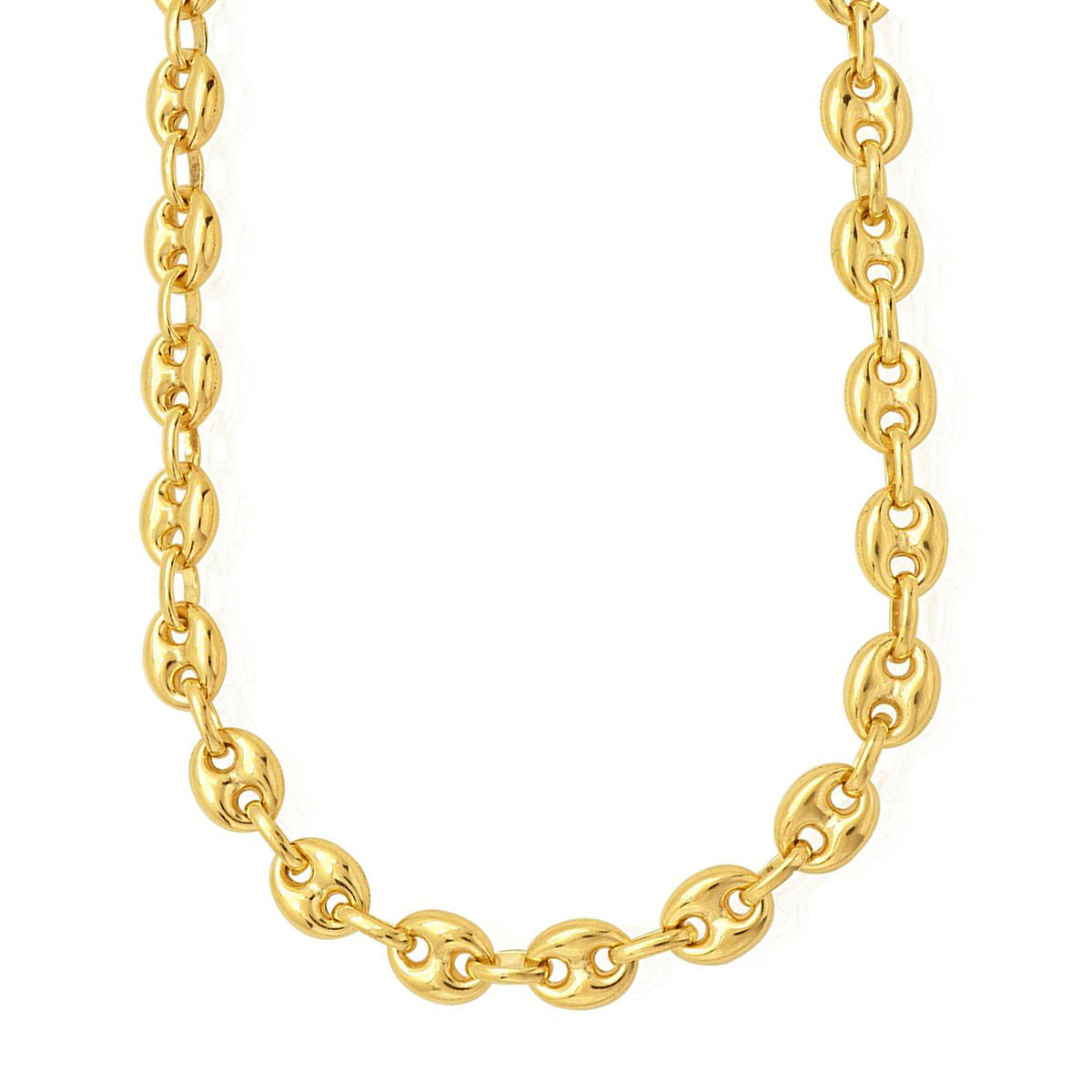 Collana a catena a maglie Mariner soffiata in oro giallo 14k, gioielli di alta moda da 7 mm per uomini e donne
