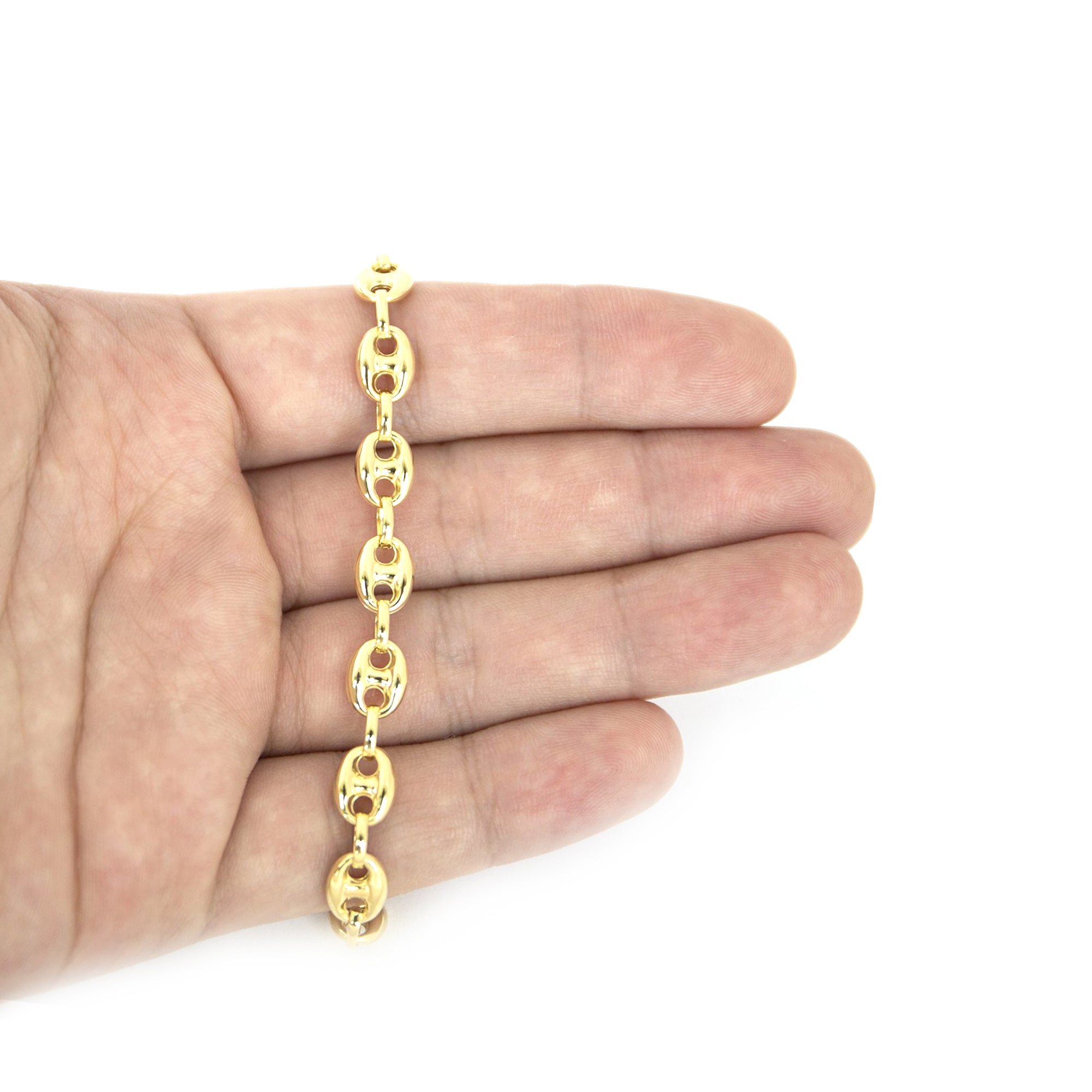 14k gult guld puffat Mariner Link Chain Halsband, 7 mm fina designersmycken för män och kvinnor