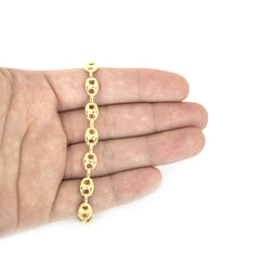 14k Yellow Gold Puffed Mariner Link Chain Necklace, 7mm fine designer jewelry for men and women
