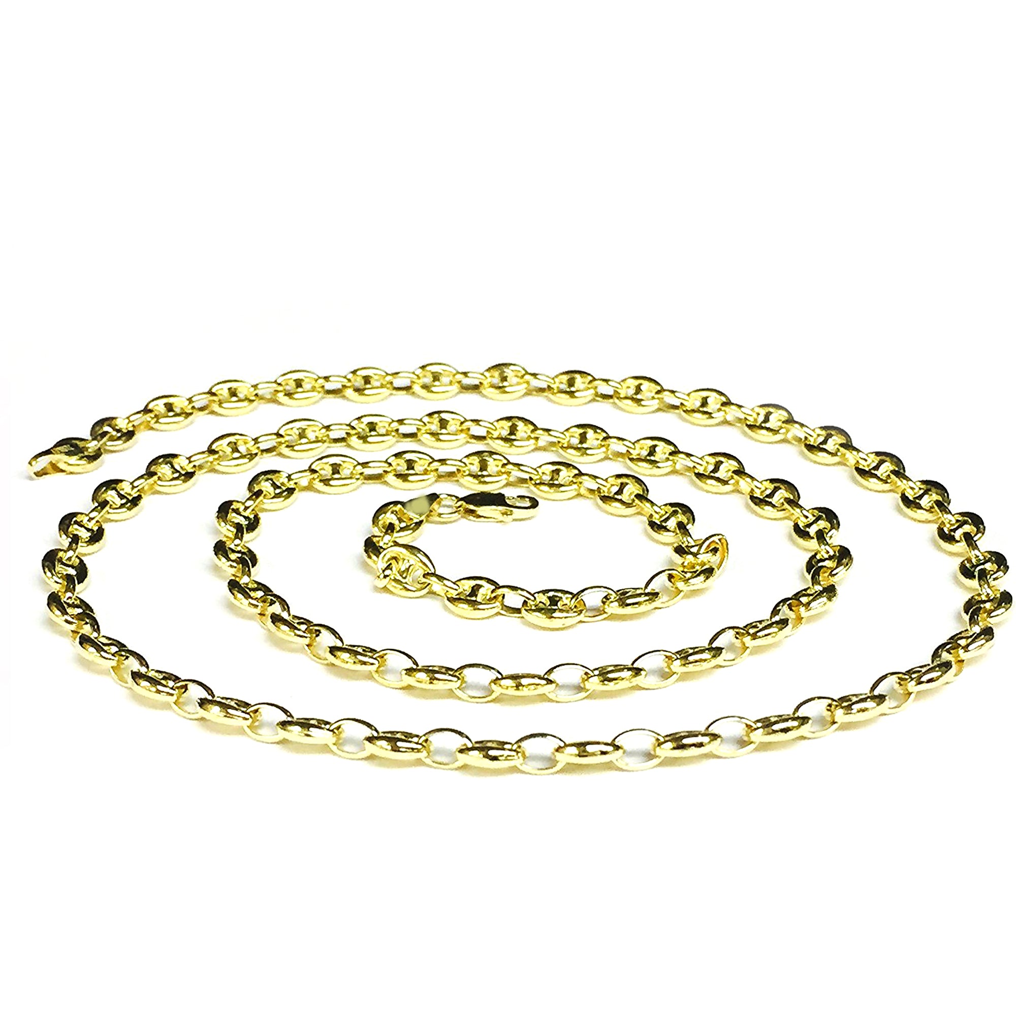 14k gult guld puffat Mariner Link Chain Halsband, 11 mm fina designersmycken för män och kvinnor