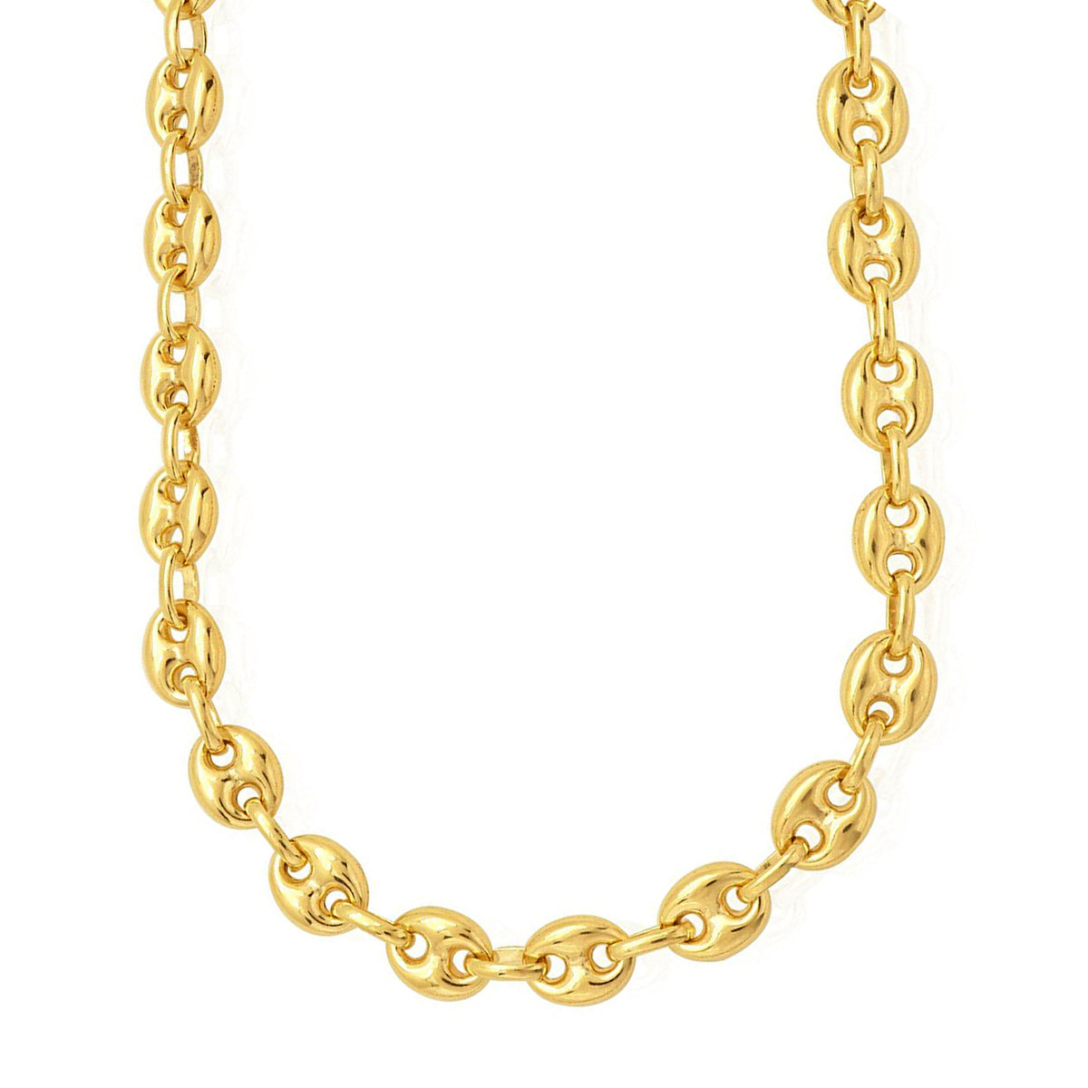 Collier de chaîne à maillons Mariner soufflé en or jaune 14 carats, bijoux de créateur fins de 11 mm pour hommes et femmes