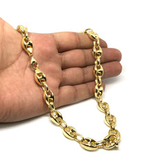 14k gult gull puffet Mariner Link Chain Halskjede, 11 mm fine designersmykker for menn og kvinner