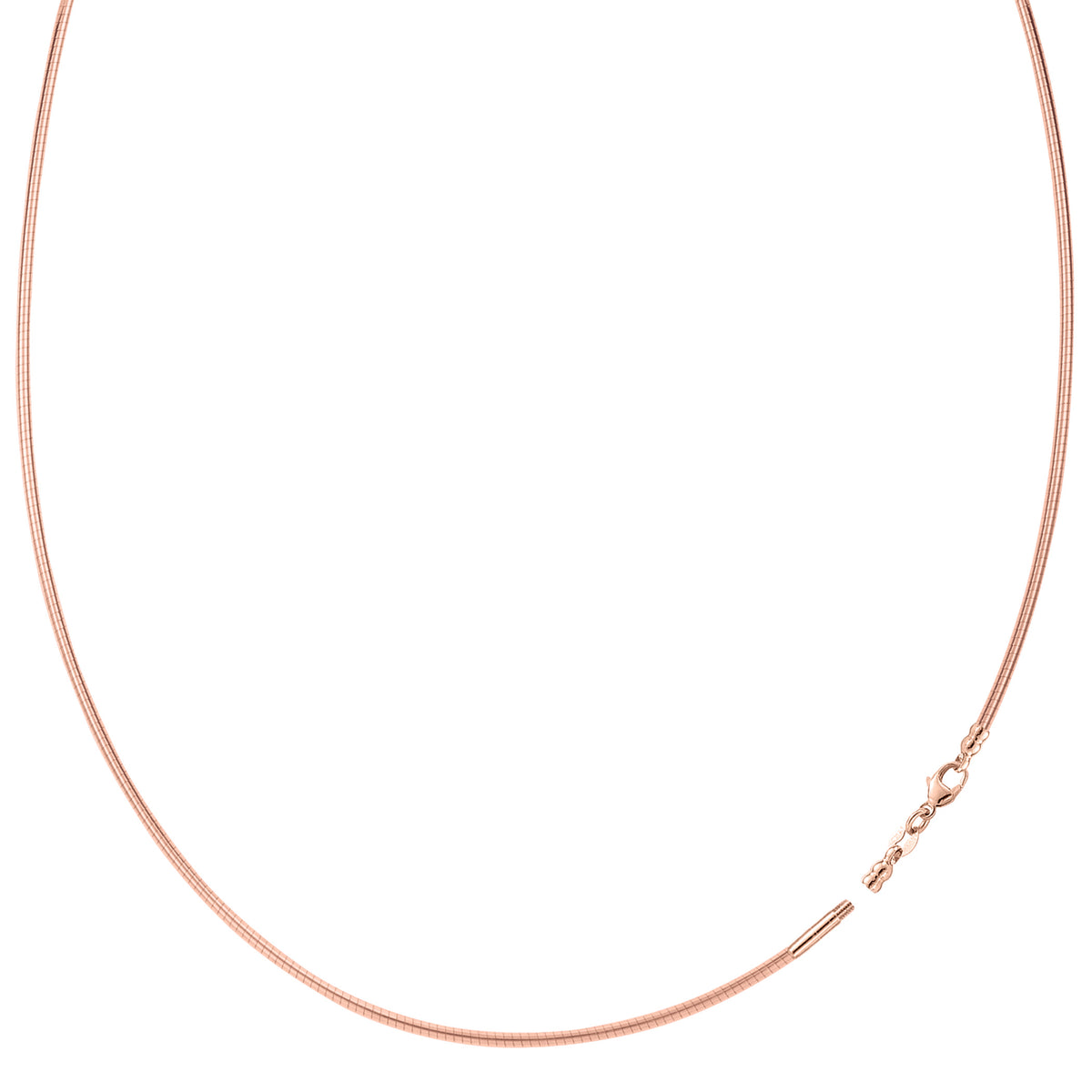 Runt Omega Chain Halsband med skruvlås i 14k roséguld, 1,5 mm, 17" fina designersmycken för män och kvinnor