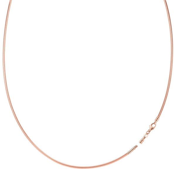 Round Omega Chain Necklace With Screw Off Lock In 14k Rose Gold, 1.5mm, 17"