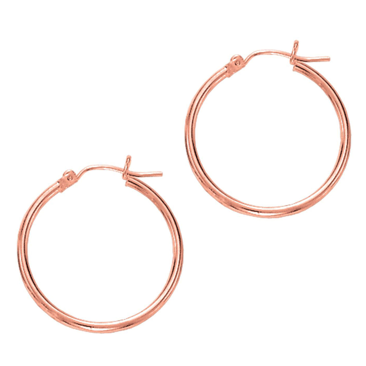 14k Rose Gold Polished Round Tube Hoop Earrings, Diameter 25mm