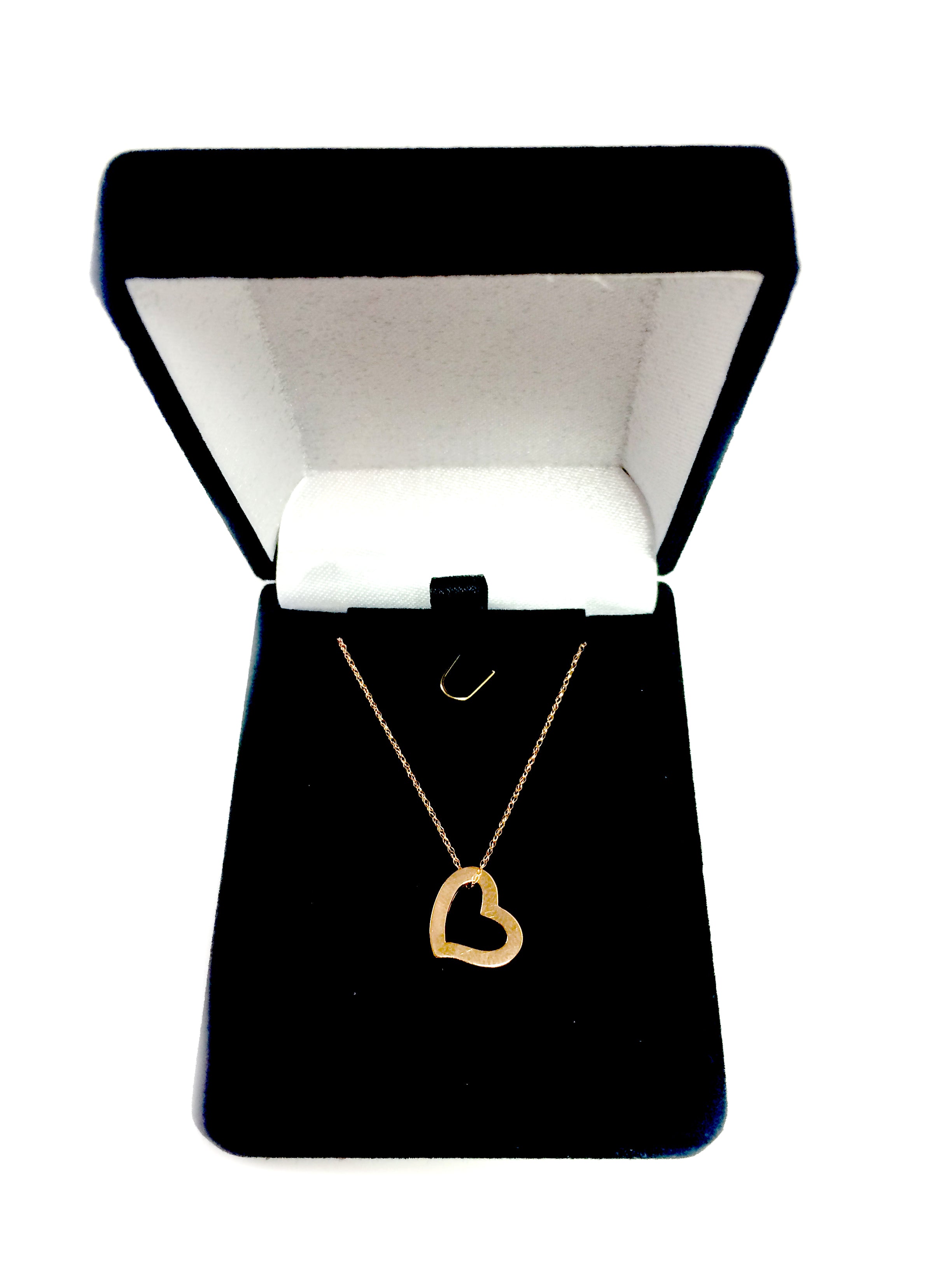 14k Gold Heart Shaped Tube Pendant Necklace, 18" fine designer jewelry for men and women