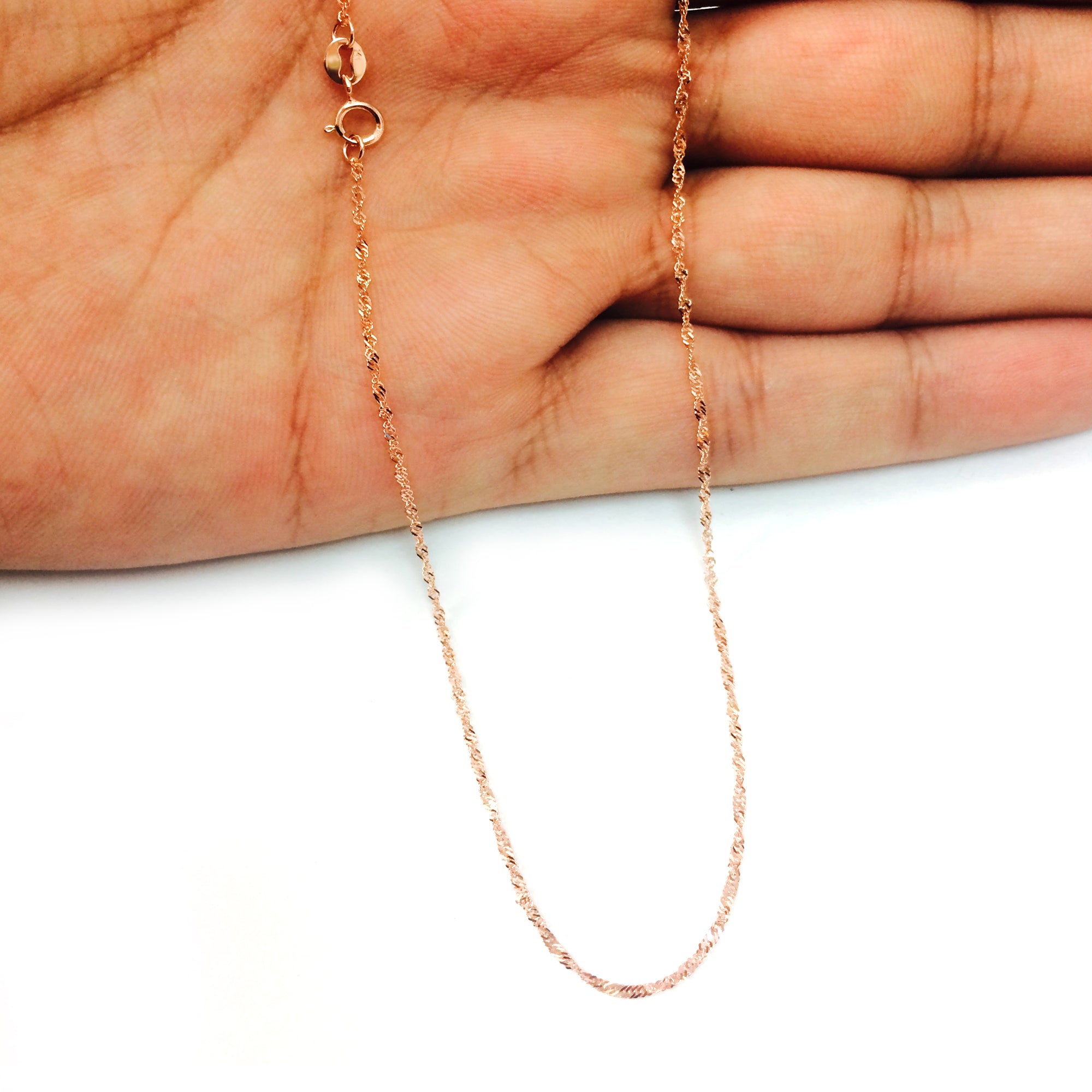 14k Rose Gold Singapore Chain Halsband, 1,0 mm fina designersmycken för män och kvinnor
