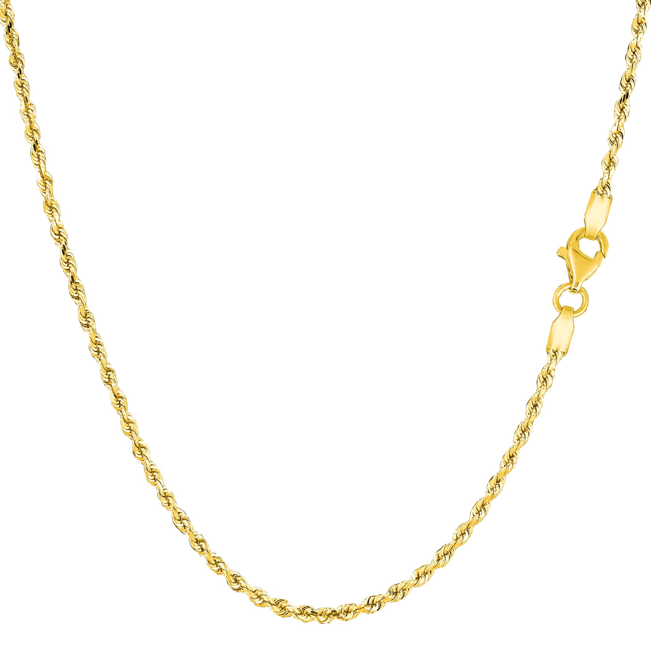 Collar de cadena de cuerda con corte de diamante de oro macizo amarillo de 14 quilates, joyería fina de diseño de 1,5 mm para hombres y mujeres