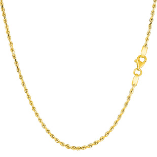 14k Yellow Solid Gold Diamond Cut Rope Chain Necklace, 1.5mm