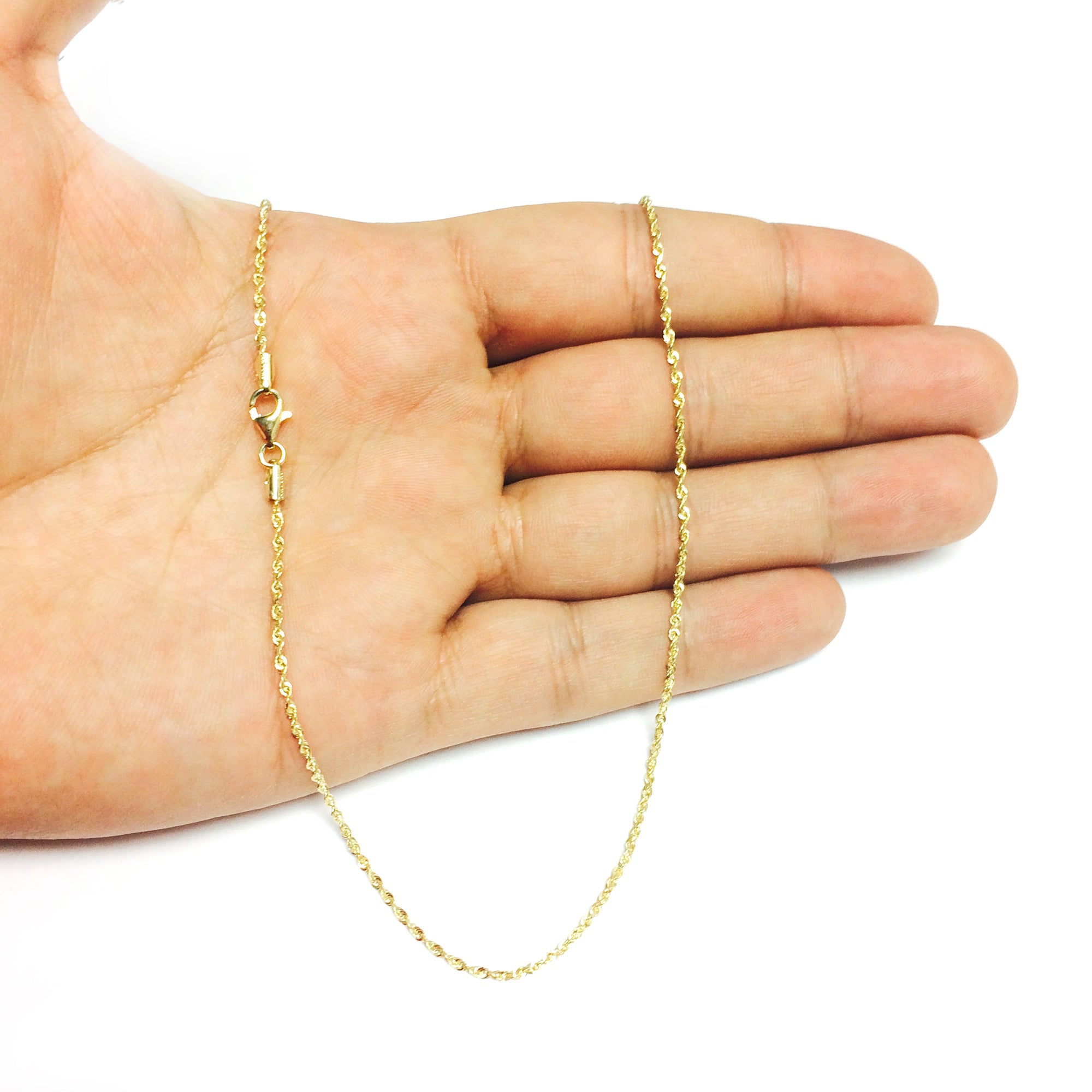 14k Yellow Solid Gold Diamond Cut Rope Chain Necklace, 1.5mm