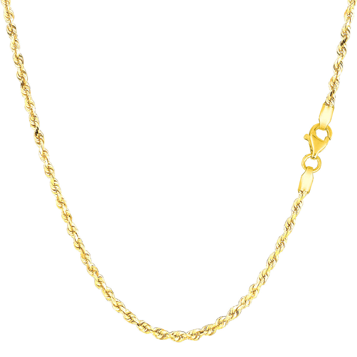 Collana a catena in corda con taglio a diamante in oro giallo massiccio 14k, gioielleria di alta qualità da 2,0 mm per uomo e donna