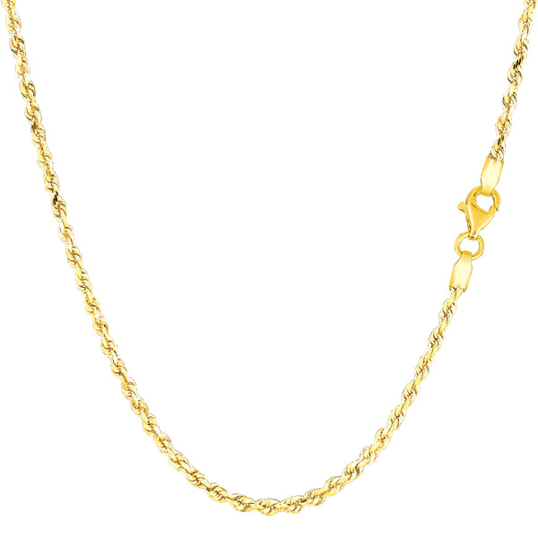 14k Yellow Solid Gold Diamond Cut Rope Chain Necklace, 2.0mm