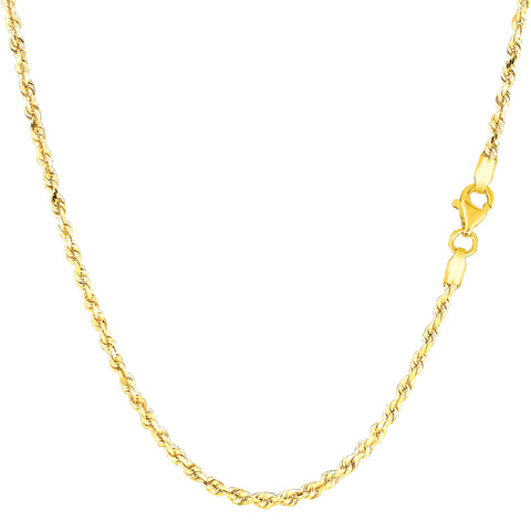 14k Yellow Solid Gold Diamond Cut Rope Chain Necklace, 2.0mm
