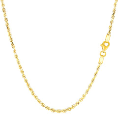 Collar de cadena de cuerda con corte de diamante de oro macizo amarillo de 10 quilates, joyería fina de diseño de 2,0 mm para hombres y mujeres